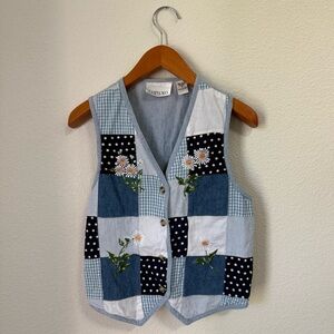 Vintage Casey & Max Floral Patchwork Denim Vest Women’s Size Medium